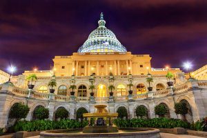 South side of US Capitol building at night